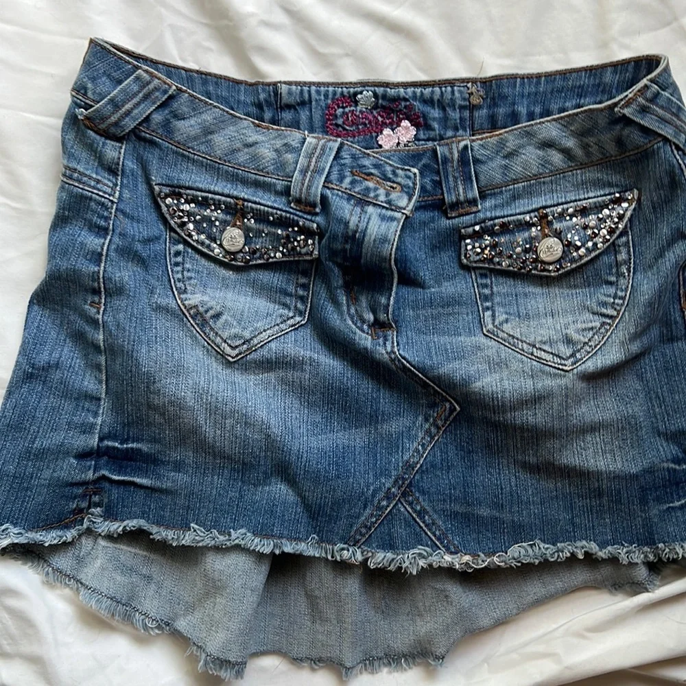 Candies Mini Hi/lo jean skirt with studs and sparkle